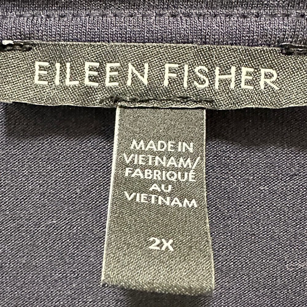 Eileen Fisher Navy V-Neck Short Sleeve Top - Picture 2 of 5